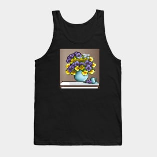 Pansy Floral Illustration Leaves Vintage Since Tank Top